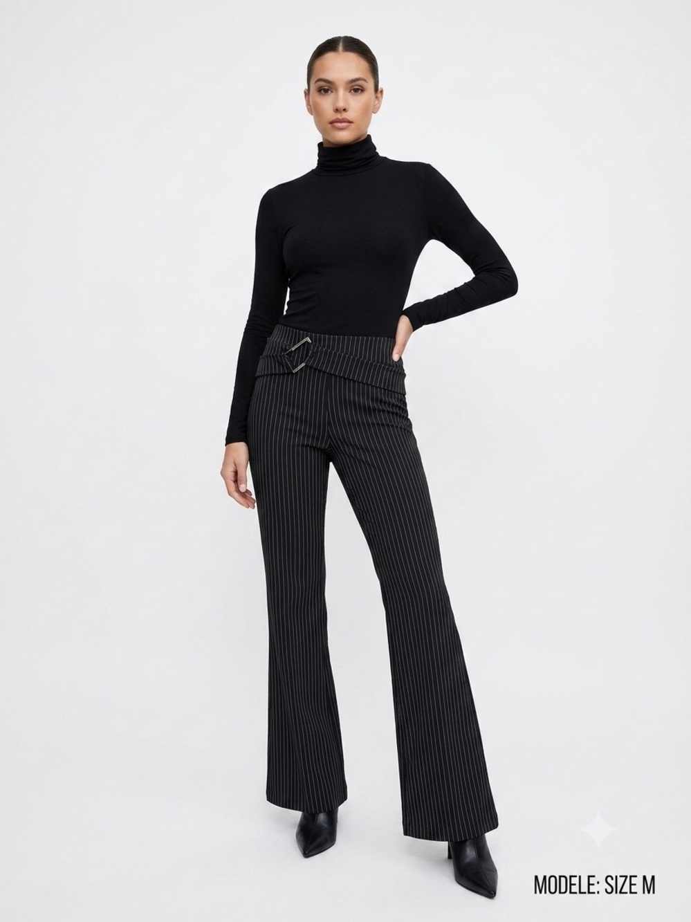 Urban Outfitters Black Pinstripe Flare Pants with Buckle Waist